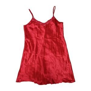 Gilligan & O’Malley Women’s Slip Dress L Red Satin Lace Trim‎ Chemise Coquette